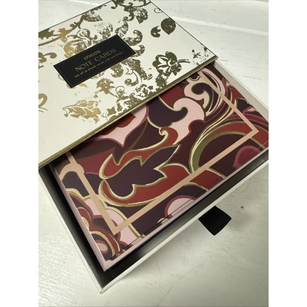 Chicos Blank Note Cards Embossed Logo Cards Envelopes‎ 16 Pack (4colors W/gold)
